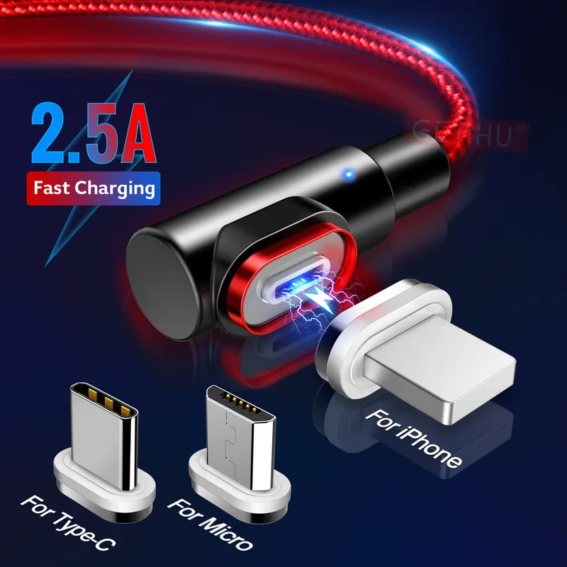 Магнитный кабель GETIHU 2.5A Micro USB Type C для быстрой зарядки на магните зарядное