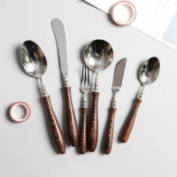 wooden handle cutlery set stainless steel luxury japanese fork spoon knife set steak dessert servies kitchen accessories dk50ds