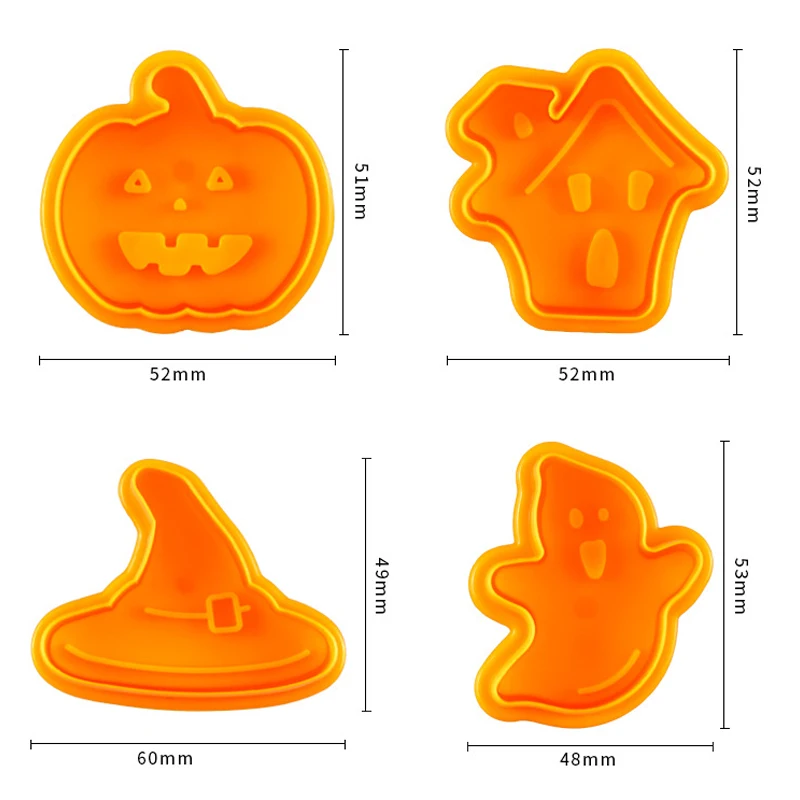 

4Pcs Halloween Cookie Mould Biscuit Stamp 3D Cookie Plunger Cutter DIY Pumpkin Baking Mold Cookie Cutters For Kitchen Tools