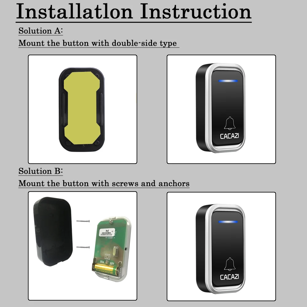 CACAZI смарт беспроводной дверной звонок Водонепроницаемый светодиодный
