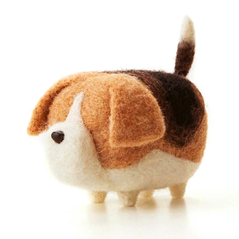 

Mini Dog Needle Felting Kits 4x8cm (1.6"x3.2"), Needles, Finger Guards, Foam Mat, Video for Beginner, DIY Felting Craft Gift (G)