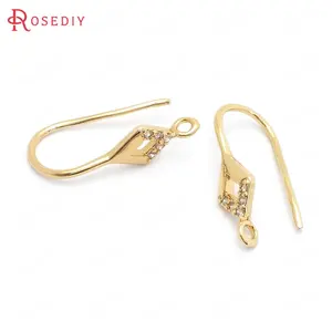 Крючки для изготовления ювелирных изделий, 20 мм, 24 к, латунь и циркон, 37846 шт., (ромбовидные серьги), 10 шт.