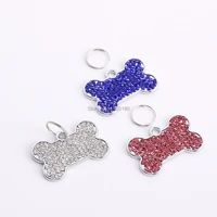 10pcslot blank custom engraved personalized alloy bone shaped rhinestones dog cat pet id jewelry bling tag collar pendant