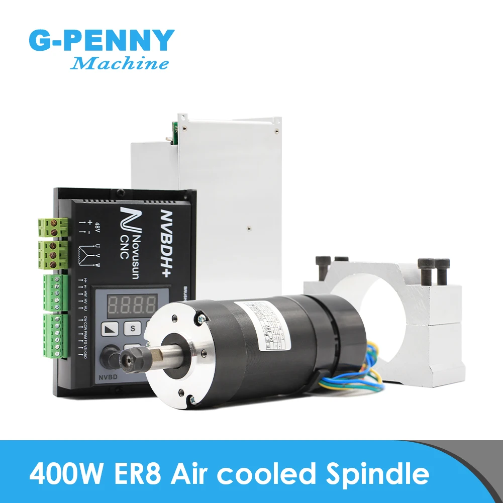 

Air Cooled Spindle Motor 400W ER8 D=55mm DC Brushless Motor Driver NVBDH with hall NVBDL 500W DC48V Power supply