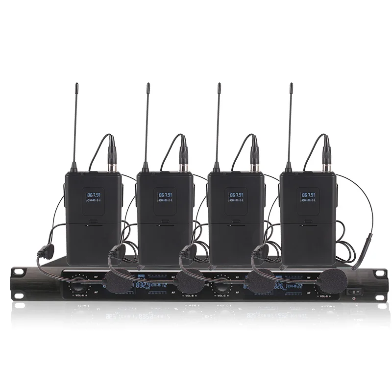 

Профессиональный микрофон, 4-канальный беспроводной микрофон с 4 гарнитурами, микрофон для конференций, сценическая производительность