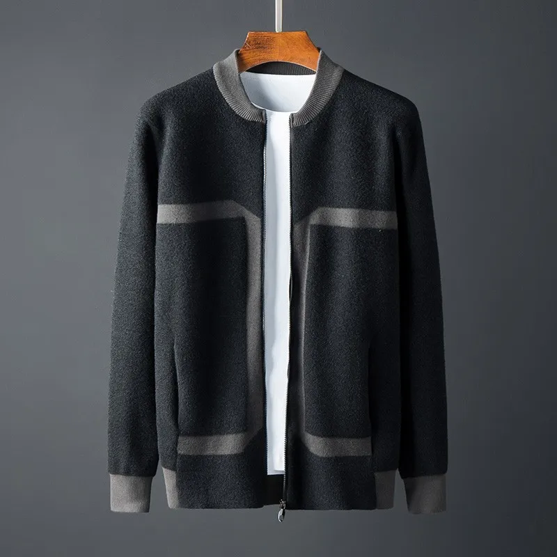 Minglu Spring And Autumn Male Sweaters Luxury Stand Collar Zipper Mens Sweaters Fashion Slim Fit Cardigan Man Sweaters 4XL