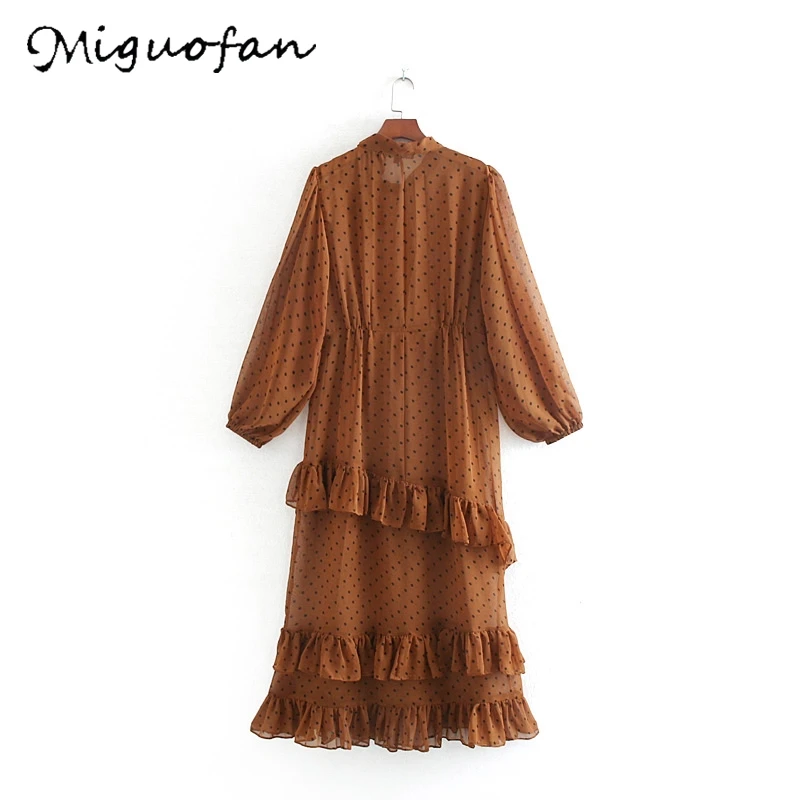 Женское платье макси в горошек с Miguofan принтом длинное оборками элегантное