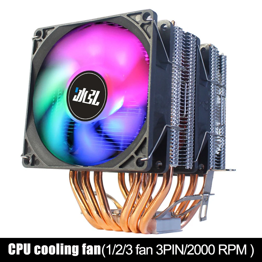 

BINGHONG CPU Cooler 6 Heat Pipe Fan Cooling 3Pin LED 2000 RPM For LGA 1356 1366 FM2 AM3 AM4 X79 X99 2011 CPU Processor 3/2 Fans