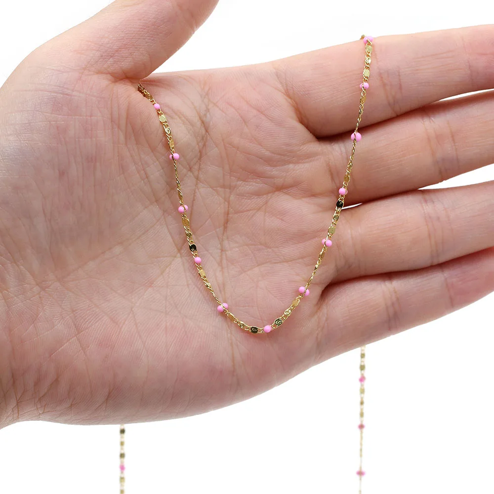 

1 meter Handmade Copper Chain Size 2x2mm Dripping Oil Beads for Woman Gifts Jewelry Findings DIY Necklace Bracelet Accessories