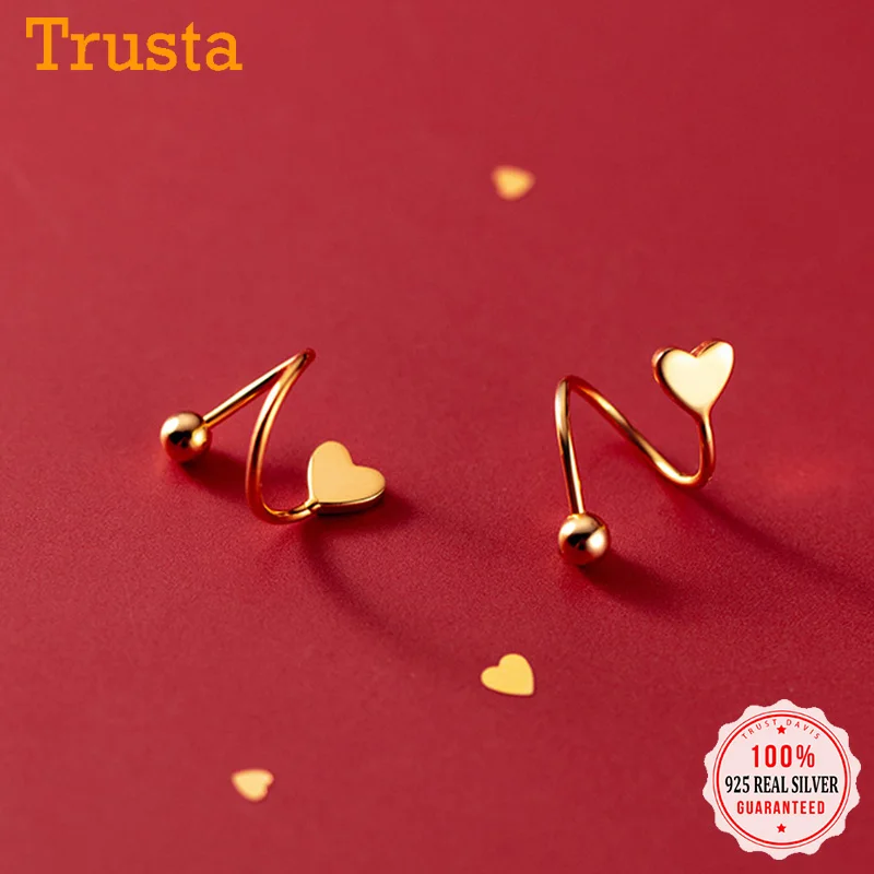 Trustdavis-pendientes de plata de ley 925 auténtica para mujer, Mini pendientes con forma de corazón y estrella pequeña, hebilla para las orejas, empaquetados con fuerza, DA2099