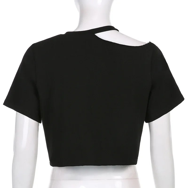 

Gothblack Harajuku Sexy Off Shoulder Short Sleeve Tshirt Women Mall Loose Dark Printing Crop Top Fashion Summer Casual Outfits
