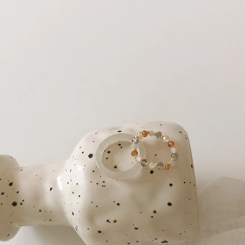 

2021 New 4pcs/set Korean Retro Colorful Resin Geometric Round Metal Chain Link Finger Ring for Women Girls Jewelry