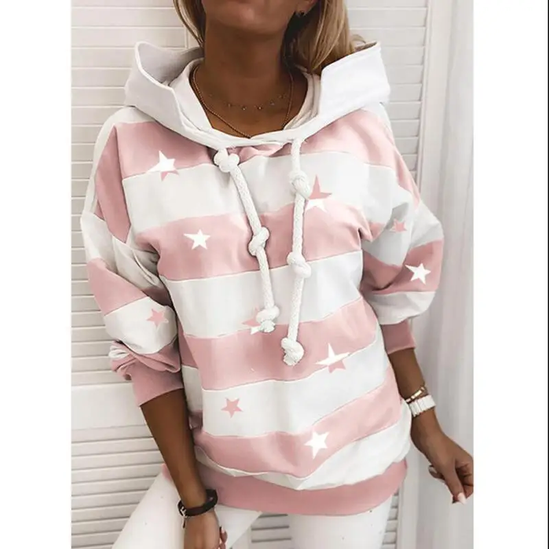 

Striped Hooded Ladies Thin Top Striped Pullovers Hoodies womens 2020 Autumn Loose Casual Tops Hoodie Sweatshirt Female Plus Size