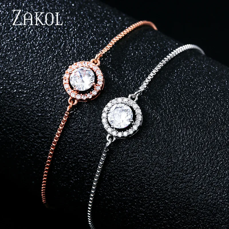ZAKOL новый простой кубический цирконий круглая Свадебная бижутерия регулируемый