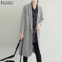 zanzea women autumn stylish lady baggy suits full sleeve blazer button outwear jackets femme clothing solid trench workwear coat