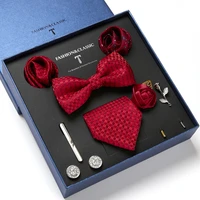 new fashion ties for men silk butterfly bowtie red designer hanky cufflinks lapel pin tie clips set in nice gift box packing