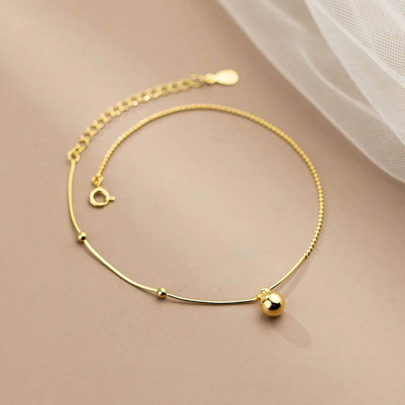 

Beads Anklet Women's Tonozeleira 925 Gold Color Female Foot Chain Jewelry Bracelet On The Leg Sterling Silver Girls Decorations