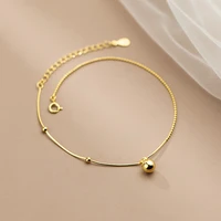 beads anklet womens tonozeleira 925 gold color female foot chain jewelry bracelet on the leg sterling silver girls decorations