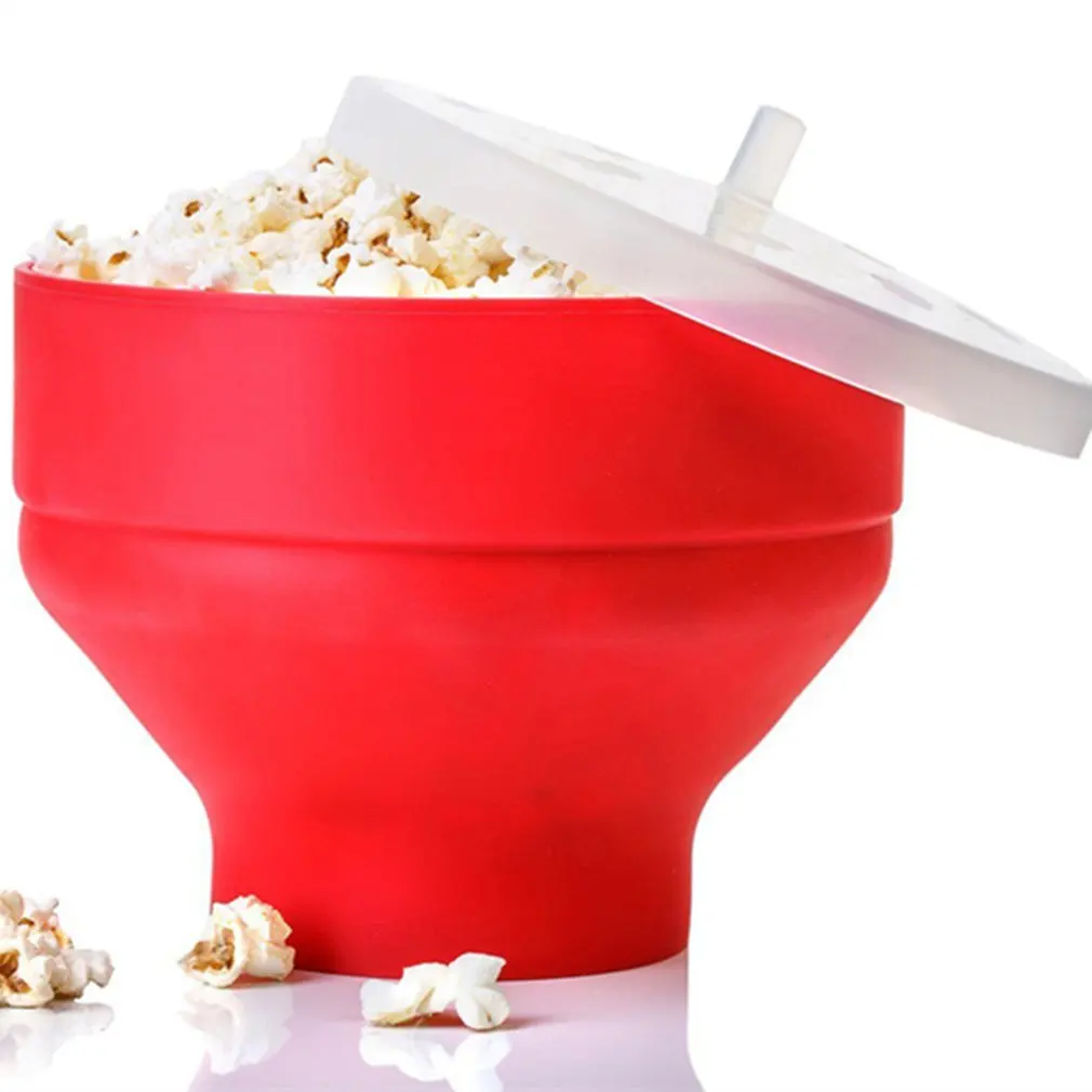 Silicone popcorn bowl Microwave oven folded bucket Creative high temperature resistant large covered silicone | Дом и сад