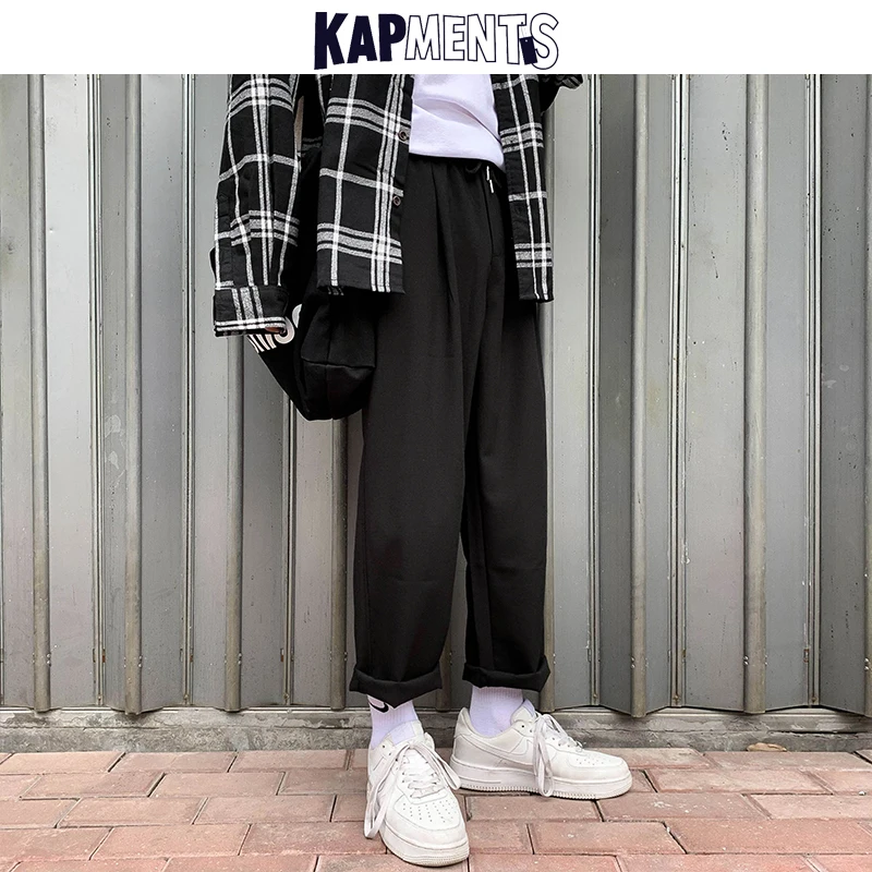 

KAPMENTS Men Harajuku Cargo Pants 2022 Man Streetwear Hip Hop Overalls Harem Pants Male Korean Black Drawstring Loose Sweatpants