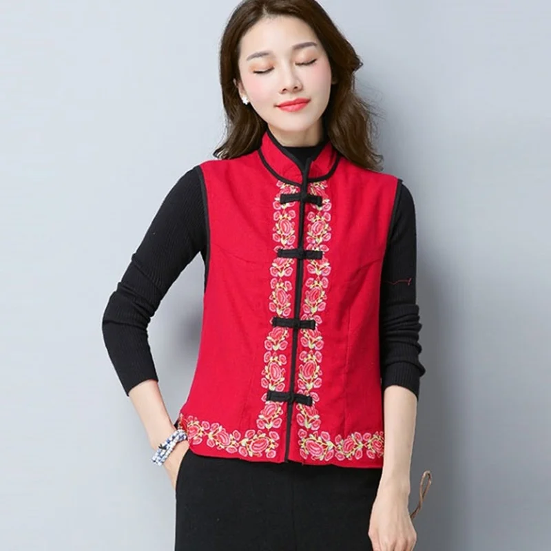 Жилет в этническом стиле повседневный жилет на пуговицах воротник-стойка
