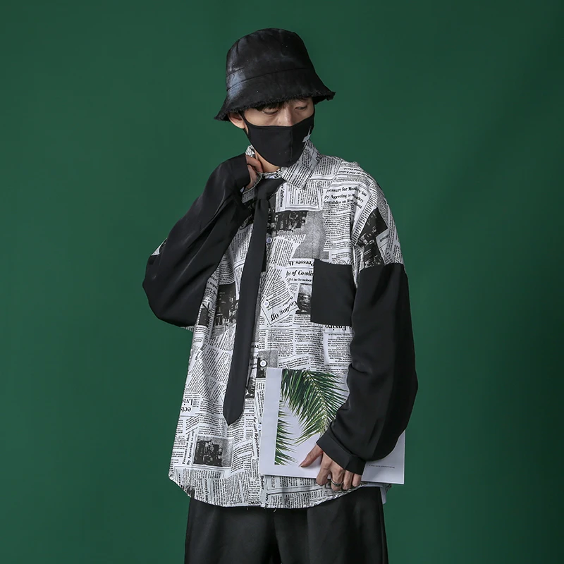 Мужская Повседневная рубашка с принтом свободная длинным рукавом большие