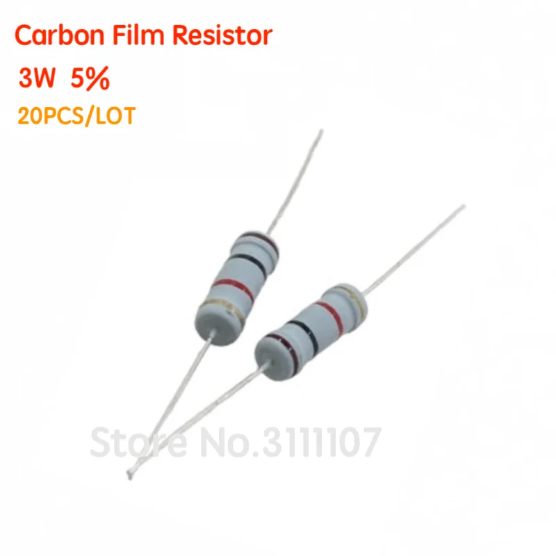 

20PCS/LOT Carbon Film Resistor 3W 5% 1R ~ 1M 2.2R 4.7R 10R 33R 36R 47R 1K 4.7K 4K7 100K 1M 10 22 33 47ohm oxide film resistance