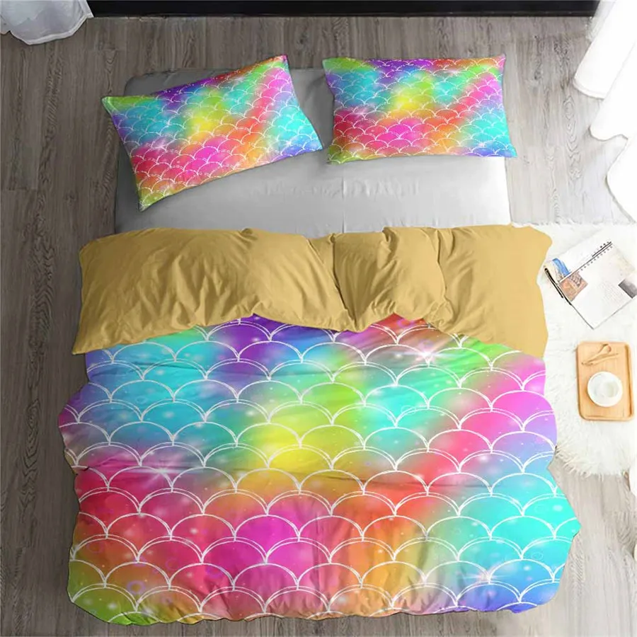 

HELENGILI 3D Bedding Set Mermaid Print Duvet Cover Set Bedclothes with Pillowcase Bed Set Home Textiles #MRY-09