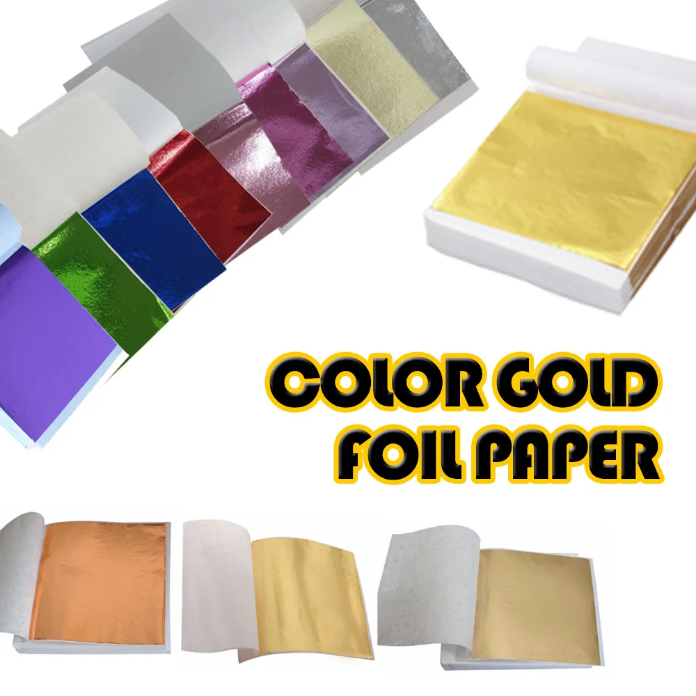 100Pcs 9x9cm DIY Art Craft Paper Imitation Gold Leaf Sliver Copper Leaves Sheets Foil for Gilding Decoration | Дом и сад