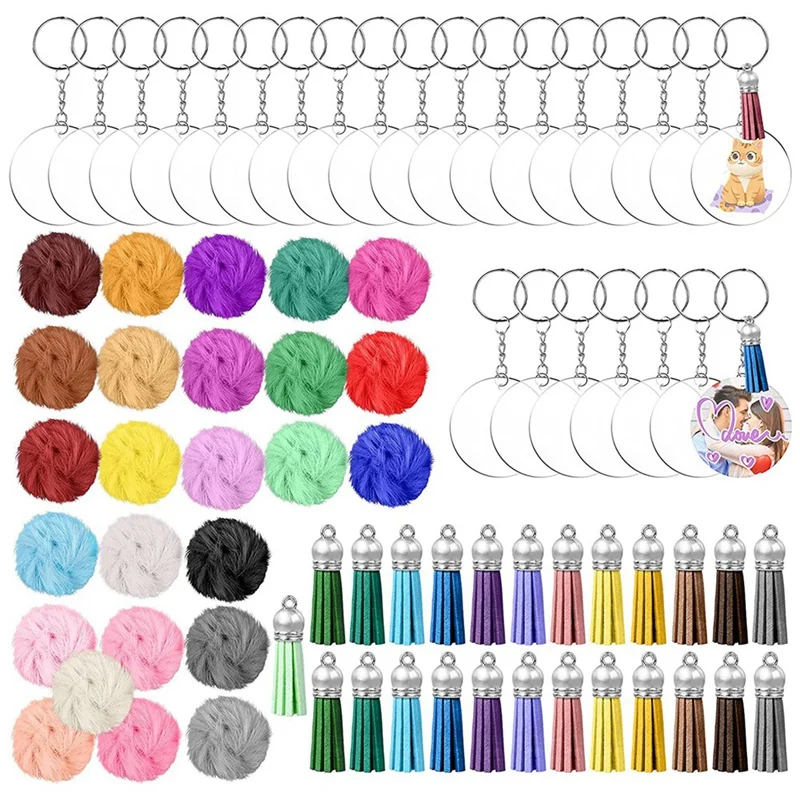 

206PCS Acrylic Keychain Blanks Crafting Clear Keychain with Jump Rings, Tassels, Acrylic Blanks DIY Keychain Supplies
