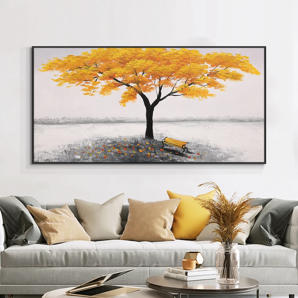 

Abstract Yellow Tree Painting 100% Hand Painted Oil Painting On Canvas Abstract Handmade Red Tree Wall Art For Home Decoration