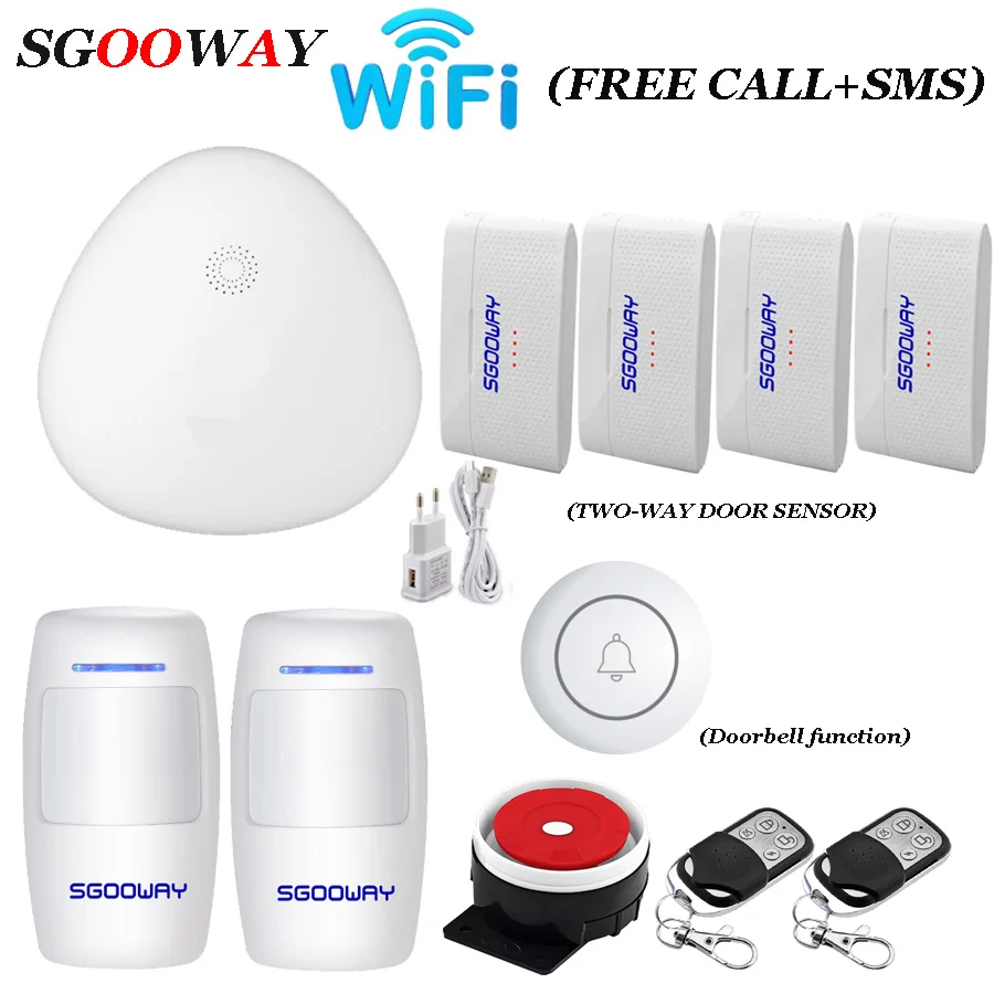 V10 Bundle E Sgooway 433 МГц беспроводная Wifi домашняя охранная сигнализация с двухсторонними датчиками - Цвет: V10 Bundle E