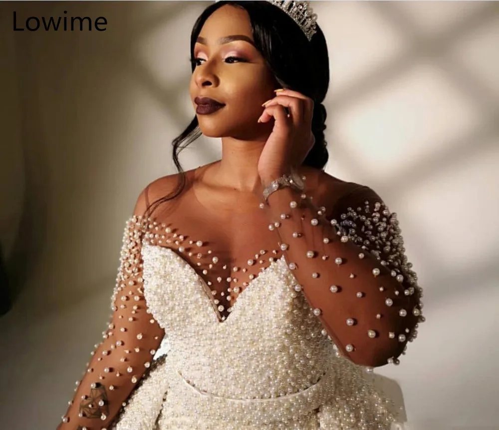 

Plus Size African Pearls Evening Dress 2019 Special Sheer Neck Mermaid Sexy Prom Dress Cocktail Party Gowns vestidos de fiesta