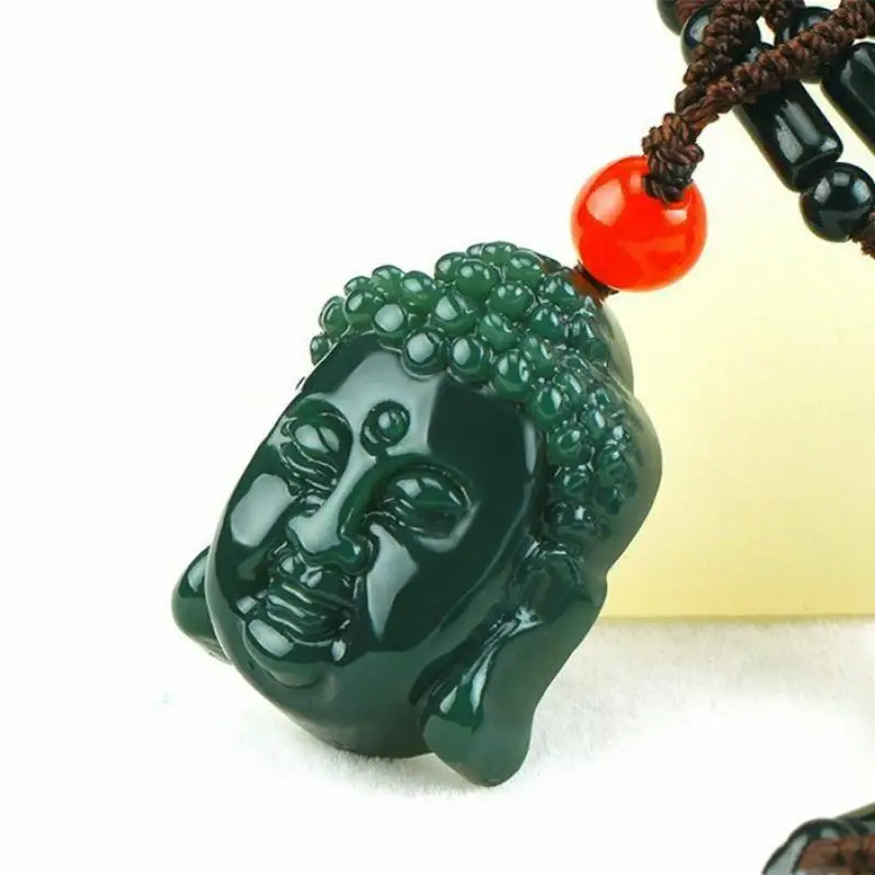 China Natural Nephrite Hetian Jade Rulai Buddha Head Pendant Necklace Gift | Statues &amp Sculptures