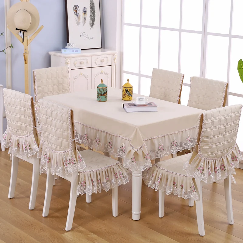 

Delicate Double Lace Edge Table Cloth for Wedding Dinning Table Cover Chair Cover Mats Set Solid Color Tablecloth Chair Cover