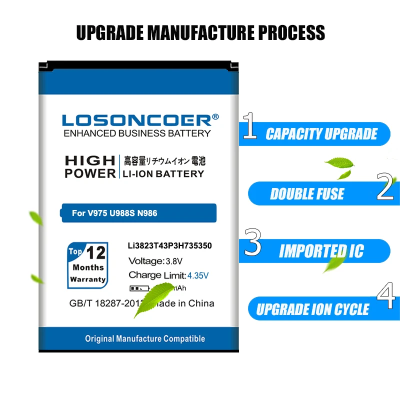 LOSONCOER 3100mAh Li3823T43P3h735350 для ZTE Q802T Geek N976 V975 U988S N986 V976 мобильный телефон аккумулятор +