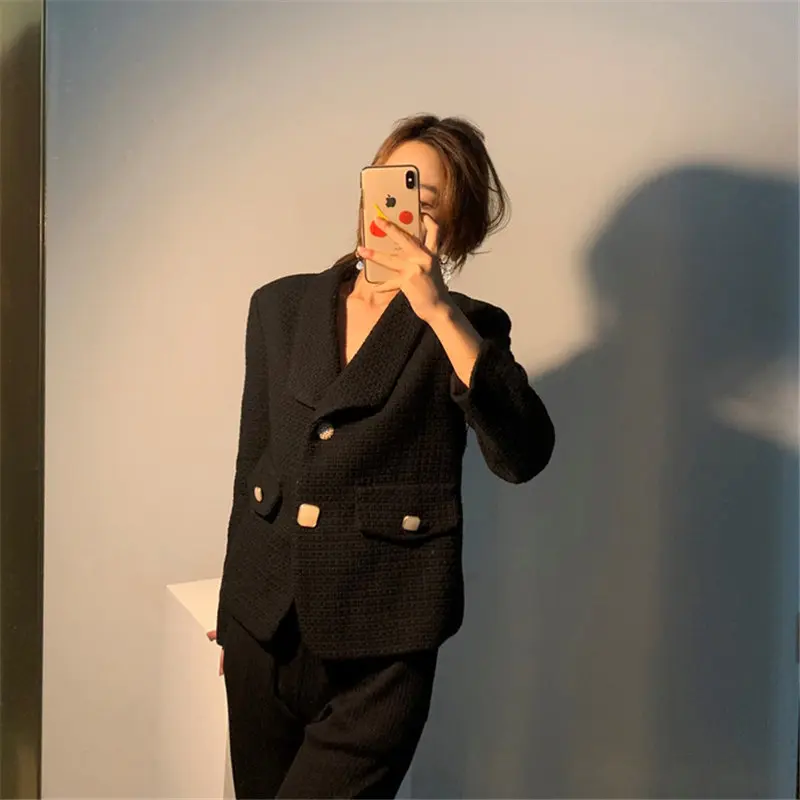 

HziriP Loose Plus Women Elegance High Waist Korea All Match 2020 Gentle Chic Woolen Slender Lady Feminine High Street Blazers