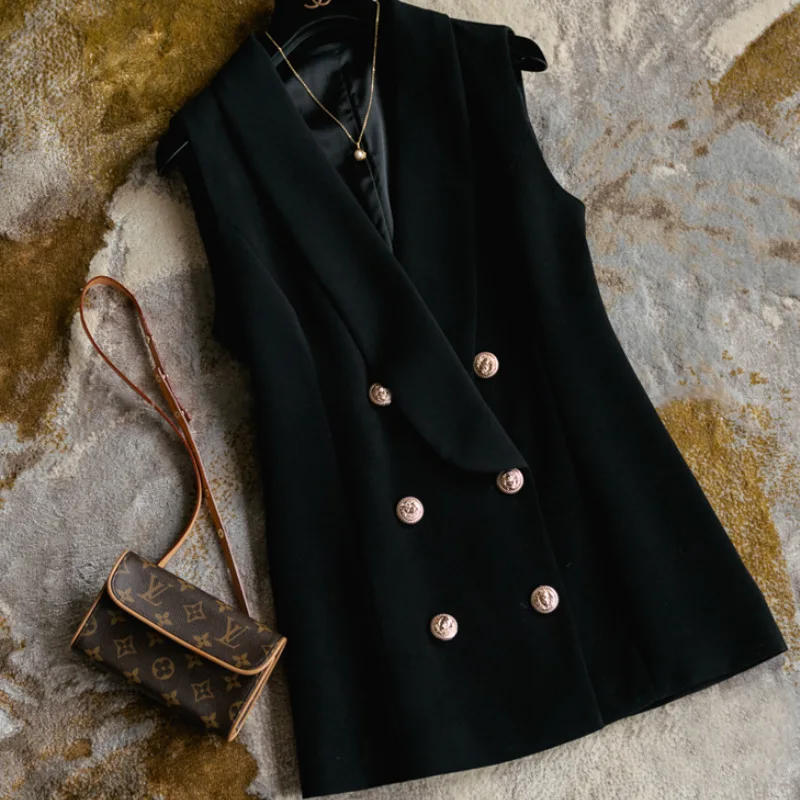 

Женский черный Приталенный жилет, Женский весенне-осенний костюм в Корейском стиле без рукавов, жилет, куртка, 2021