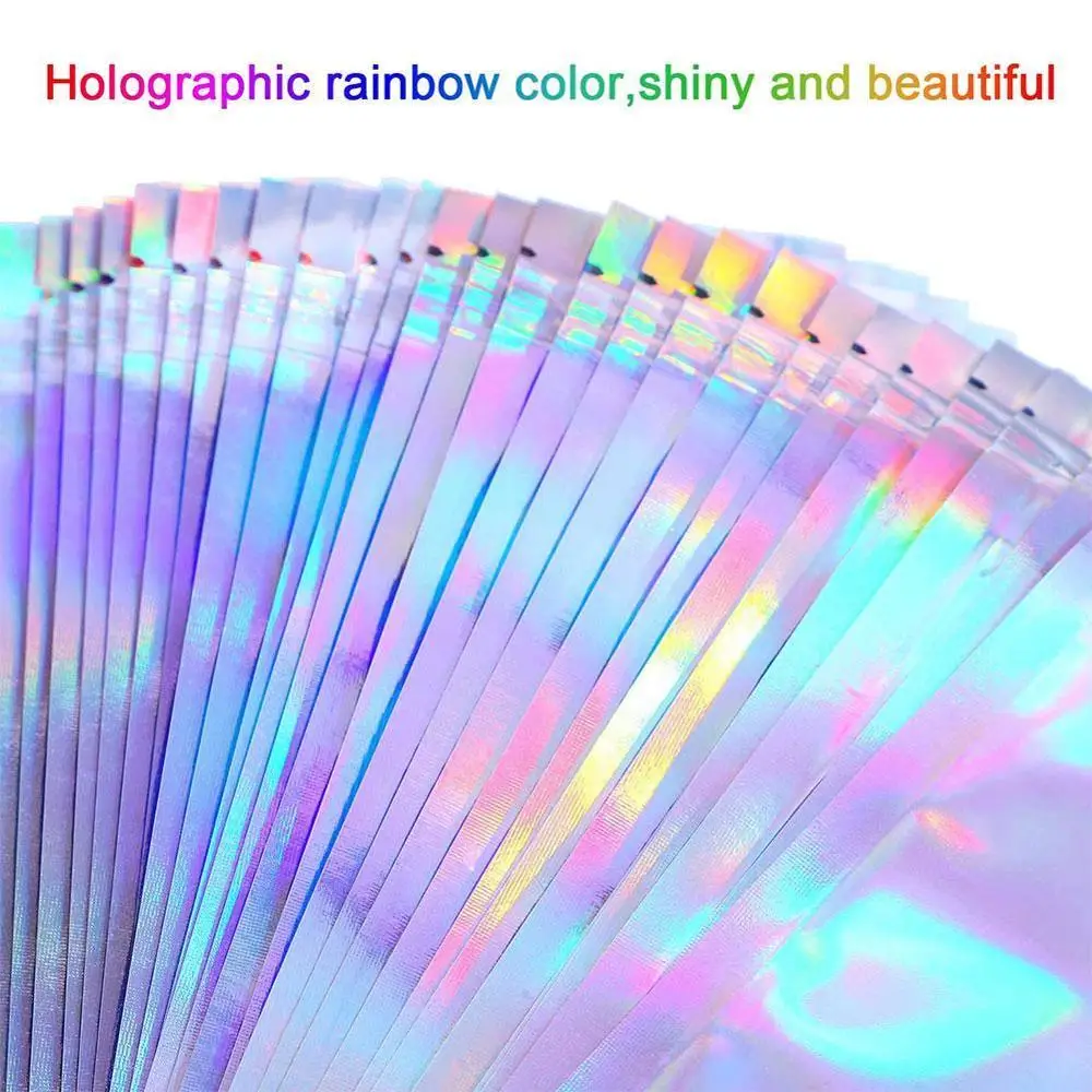 

New 100pcs Rainbow Film Sealed Bag Flat Bath Salt Cosmetic Bag One Side Clear Holographic Mini Aluminum Foil Zip Lock Bags Thick