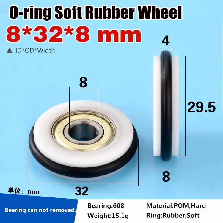 

5pcs Fishing tackle repair mute wheel pulley sheave wheel rubber black plastic POM 608 bearing roller 8x32x8mm