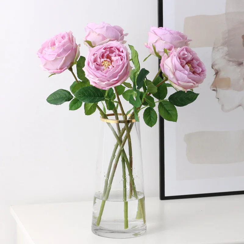 

Home Decor Real Touch Artificial Flowers Austin Rose Peony Latex Fake Flower Living Room Decoration Vivid Pink Roses Peonies