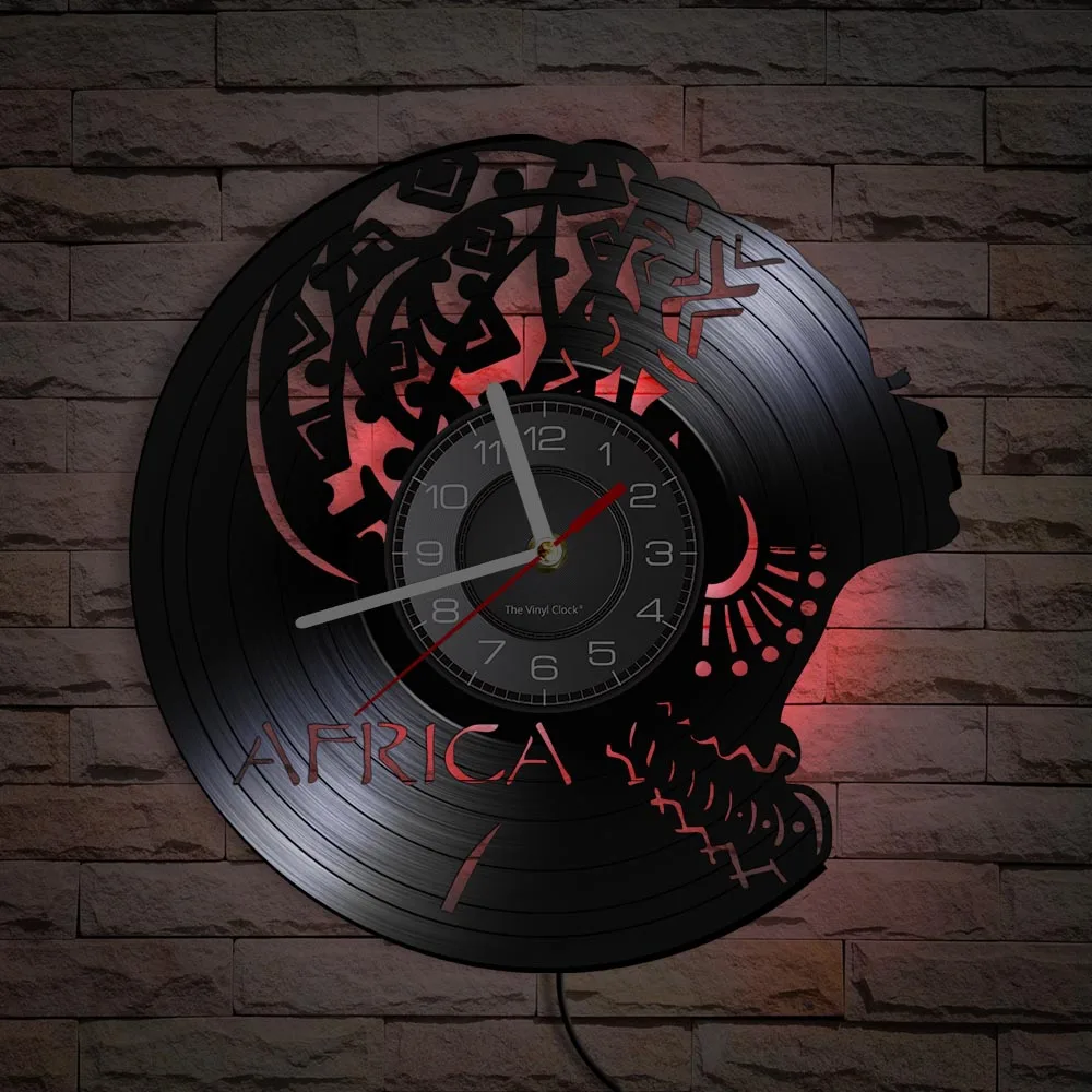 

African Woman Modern Design Silhouette Wall Clock Living Room Artwork Timepieces Vinyl Album Re-purposed Record Clock Wall Watch