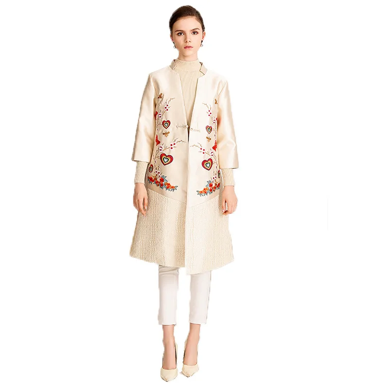 

Quality Brand High New Plus Size Long Coat Trench Women Sweetheart Embroidery Lace Patchwork Wide-waisted Coat Female Overcoat