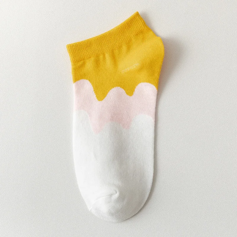 

1 Pair/Pack Comfortable Boat Socks Woman Breathable Gradient Ice Cream Jacquard Harajuku Comfortable Print Creative