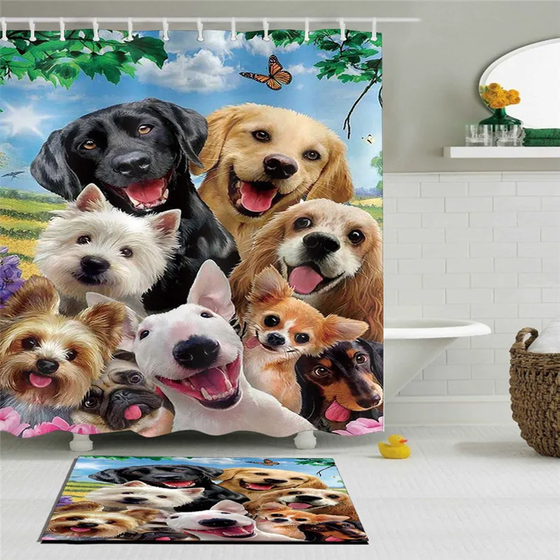 

LB Funny Dogs Shower Curtain, Lovely Puppies Pets Cute Animal Decor for Kids Bathroom Curtains,Waterproof Funny Bathroom Decor