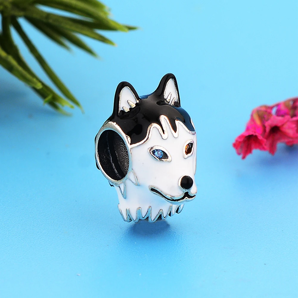 

2021 Fashion 925 Sterling Silver Wolf Husky Dog Bead Mix Enamel For Women European Charm Bracelet Necklace Jewelry