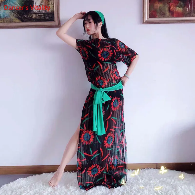 

Женское платье для танца живота, Элегантное Длинное Сетчатое платье для тренировок, для детей и взрослых