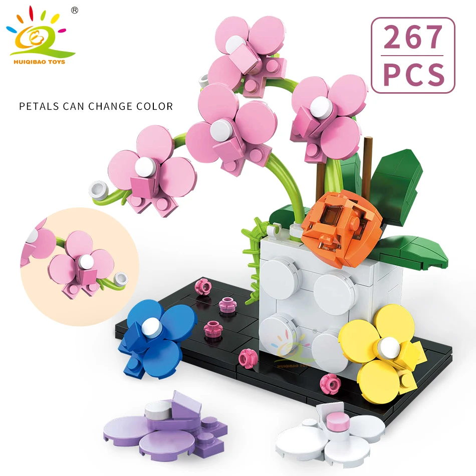 HUIQIBAO 267Pcs Phalaenopsis Flowers Blossom Bouquet MOC Building Blocks City Bricks Construction Children Toys For Girls Friend |