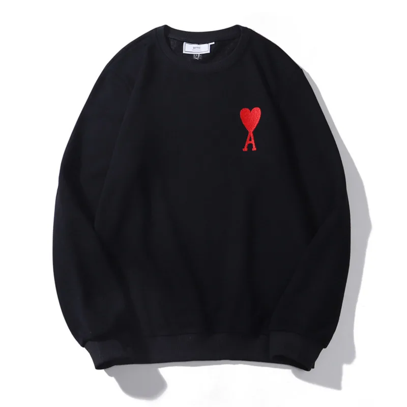 

Harajuku Cotton Men Sweat Shirt Tops Ami A Love Embroidery Street Couple Casual Hip Hop Loose Round Neck Pullover Sweatshirt