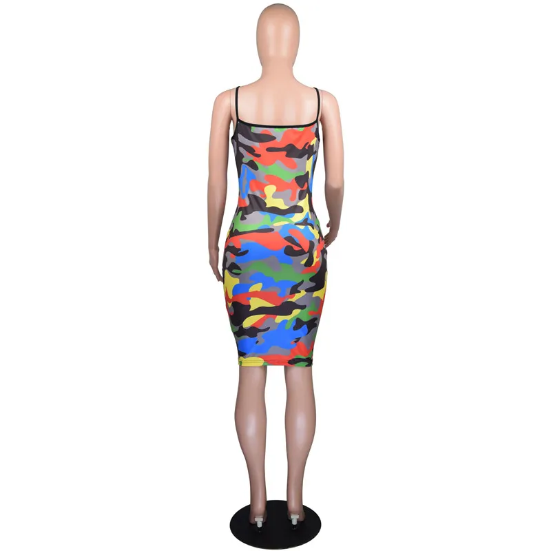 

2020 Sexy Women Camouflage Print Dress Clubwear Sleeveless Strap Bodycon Party Dress Off Shoulder Summer Streetwear Mini Dresses